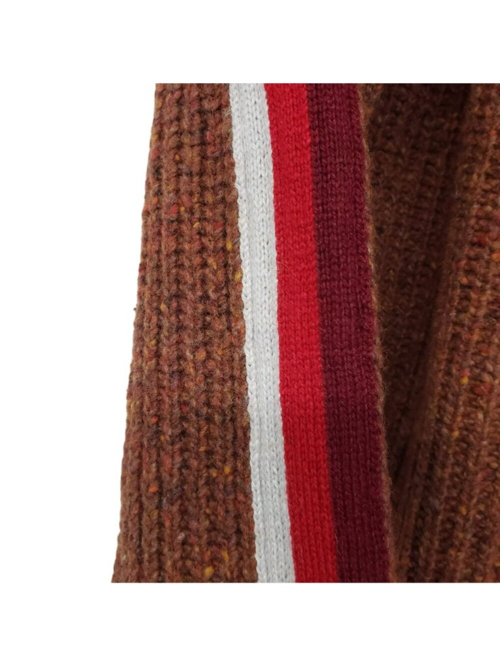 Krimson Klover Brown Cable Knit Sweater Stripe Sleeve Thumbholes Half Zip L - Picture 12 of 13